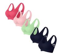 Flodxo Ladies Sports Bras Multipack Non Wired Full Support Gym Bras 5 Pack Plus Size High Impact Tshirt Bra Running Comfit Soft Crop Tops Bralette Full Coverage Push Up Yoga Bra Watermelon Red L