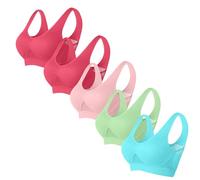 Flodxo Ladies Sports Bras Multipack Non Wired Full Support Gym Bras 5 Pack Plus Size High Impact Tshirt Bra Running Comfit Soft Crop Tops Bralette Full Coverage Push Up Yoga Bra Watermelon Red 3XL