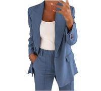 Flodxo Ladies Trouser Suits - Elegant 2 Piece Outfits Set with Long Sleeve Blazer and High Waist Pants for Business, Work, Office Wear - Sky Blue XL