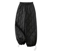 Flodxo Ladies Trousers Down Puffer Trousers Snow Pants Windproof Winter Warm Trousers Elastic Waistband Down Thick Pant Padded Quilted Thermal Trousers Elastic Waist Sweatpants Winter Black L