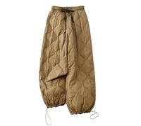Flodxo Ladies Wide Leg Trousers Down Puffer Snow Pants Windproof Winter Warm Polyester Elastic Waistband M Beige