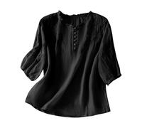 Flodxo Linen Shirt Women Summer Embroidery Linen Tunic Tops Retro Jacquard Short Sleeve Boho Blouse Casual Loose Fit Flowy Hem Tshirt Lightweight Summer Beach Blouse for Vacation Black XXL