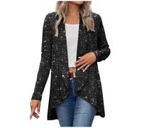 Flodxo Long Sequin Jackets for Women Sparkly Shiny Cardigan Plus Size Glitter Sparkle Jacket Open Front Cardigans Metallic Cover Up Lightweight Shrug Wedding Party Christmas Festival Black M