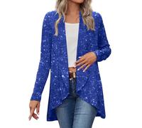 Flodxo Long Sequin Jackets for Women Sparkly Shiny Cardigan Plus Size Glitter Sparkle Jacket Open Front Cardigans Metallic Cover Up Lightweight Shrug Wedding Party Christmas Festival Blue L
