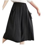 Flodxo Long Shorts for Women UK 3/4 Length Plus Size Culottes Ladies Causal Oversize Wide Leg Pants with Pockets Elasticated Waist Relaxe Baggy Sweatpants Summer Palazzo Trousers Black 3XL