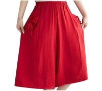 Flodxo Long Shorts for Women UK 3/4 Length Plus Size Culottes Ladies Causal Oversize Wide Leg Pants with Pockets Elasticated Waist Relaxe Baggy Sweatpants Summer Palazzo Trousers Red 5XL