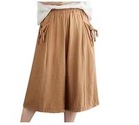 Flodxo Long Shorts for Women UK 3/4 Length Plus Size Culottes Ladies Causal Oversize Wide Leg Pants with Pockets Elasticated Waist Relaxe Baggy Sweatpants Summer Palazzo Trousers Khaki XXL