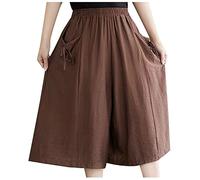 Flodxo Long Shorts for Women UK 3/4 Length Plus Size Culottes Ladies Causal Oversize Wide Leg Pants with Pockets Elasticated Waist Relaxe Baggy Sweatpants Summer Palazzo Trousers Coffee 5XL