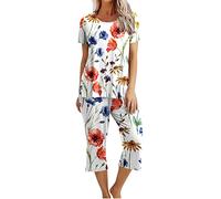 Flodxo Loungewear Sets for Women UK Shorts Pyjamas Sets Sleepwear Matching Summer Petite Short Sleeve Shirts Capri Trousers 2 Piece Outfits Casual Loose Loungewear Short Tracksuit Orange L