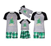 Flodxo Matching Christmas Pyjamas Family Christmas Tree Print Shorts Outfit Funny Novelty Sleepwear Set Short Sleeve T Shirts Plaid Shorts Set Holiday Xmas Pjs for Couples Kids Baby Green XL