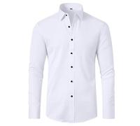 Flodxo Men's Dress Shirts Long Sleeve Formal Tops for Men Smart Casual Button Down Shirt Business Casual Regular Fit Blouses Wedding Party Work Shirts Solid Color Plain Pullover White S