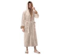 Flodxo Men's Dressing Gown Fleece Fluffy Kimono Bathrobe-Flannel,Warm,Cosy,Soft,Lightweight,Hotel,Spa,Housecoat,Terry Toweling,Winter Plush Hooded Robe,Beige,M