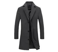 Flodxo Men's Jackets Smart Casual Trench Coats Single Breasted Wool Coat Long Sleeve Warm Padded Overcoat Lapel Collar Slim Fit Long Jacket Regular Fit Pea Coat Work Long Cardigans Dark Grey 5XL