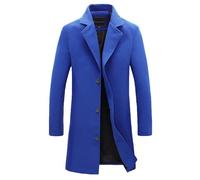 Flodxo Men's Jackets Smart Casual Trench Coats Single Breasted Wool Coat Long Sleeve Warm Padded Overcoat Lapel Collar Slim Fit Long Jacket Regular Fit Pea Coat Work Long Cardigans Blue L