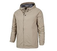 Flodxo Mens Lightweight Waterproof Jacket Running Outdoor Windproof Raincoat Plus Size Full Zip Coat Packaway Hooded Rain Coat Camping Hiking Cycling Running Shell Jackets with Hood Khaki XL