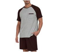 Flodxo Mens Pyjamas Set 2 Pack Cotton Pajamas Shorts Sets Plus Size Lounge Wear 2 Piece Outfits Summer Sleepwear Nightwear Pjs Suits Color Block Short Sleeve T Shirts and Bottoms Brown XXL