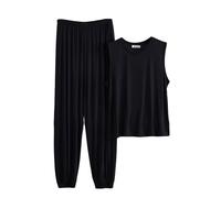 Flodxo Mens Pyjamas Set Cotton 2 Pack Pajamas Soft Comfy Nightwear Pjs Sets 2 Pieces Co Ord Set Sleeveless Tank Tops and Full Length Bottoms Pj Loungewear Sleepwear Homewear Pyjama Black 6XL