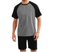 Flodxo Mens Pyjamas Set Shorts and Tshirt 2 Pack Pajamas for Men Color Block Short Sleeve Shirts and Shorts Bottoms Sleepwear Loungewear Modal Co Ord Set Plus Size Soft Pajamas Set Black 6XL