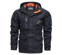 Flodxo Mens Waterproof Rain Jacket Lightweight Breathable Windproof Raincoat Outdoor Cargo Hiking Softshell Jacket with Hood Plus Size Zip Up Coat with Pocket for Sports Travel Dark Blue L