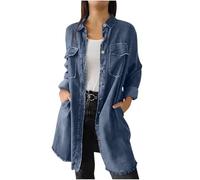 Flodxo Navy Denim Jacket for Women Plus Size Long Jean Coats Lightweight Button Down Long Cardigans Casual Trench Coats Long Sleeve Distressed Jacket Outerwear Vintage Long Sleeve Tops 5XL