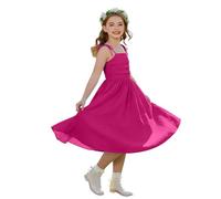 Flodxo Off The Shoulder Dress Kids-Spaghetti Strap,Summer,Swing,Flowy,A Line,Elegant,Casual,Somck,Cute,Camisole,Comfy,Lightweight,Formal,Wedding,Prom,Birthday,Vacation,Princess Hot Pink 14-15Y