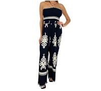 Flodxo Overalls Women Wide Leg Long Romper Overall Casual Dressy Playsuit Spaghetti Strap Tube Top Suspender Jumpsuits Fasion Retro Print Loose Baggy One Piece Outfits Black XXL