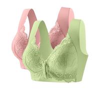 Flodxo Padded Bras for Women Push Up Plus Size Bras Non Wired Front Closure Bra Multipack Front Fastening Wireless Comfort Seamless Bra Soft Wide Straps Tshirt Bralette for Elderly Pink L