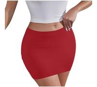 Flodxo Pencil Skirt for Women Short Tight Stretchy Mini Dress Elasticated Waist Sexy Y2K Bodycon Dresses Vintage Solid Going Out Party Grown Trendy Slim Fit Outfits for Clubwear Red XXL