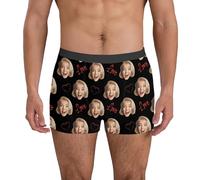 Flodxo Personalised Boxers for Men with Face Photo Funny Plus Size Custom Boxer Shorts Customised Boyfriend Underwear Novelty Design Your Own Underpants for Valentine's Day Birthday Black L