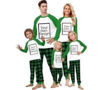 Flodxo Personalised Family Christmas Pyjamas Customised Matching Christmas Pajamas Custom Pyjamas Set Create Your Own Custom Pjs Sets with Any Text and Photo Long-Lasting Printing Green S