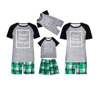 Flodxo Personalised Family Christmas Pyjamas Set Custom Christmas Outfit Design Your Own Matching Xmas Pajamas Set Short Sleeve Tops & Shorts Bottoms Loungewear Nightwear Holiday Party Grey XXL