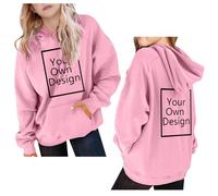 Flodxo Personalised Hoodie for Kids Create Your Own Custom Sweatshirts Unisex Girls Boys Customised Long Sleeve Sweatshirts Add Your Image Text Lightweight Hooded Pullover Tops 5-15Y Pink