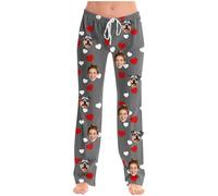 Flodxo Personalised Pyjamas Pants with Face Photo Custom Pyjama Bottoms Womens Men Create Your Own Funny Pjs Bottom Pet Couples Face Pajama Pants for Birthday Anniversary Festival Dark Grey L