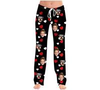 Flodxo Personalised Pyjamas Pants with Face Photo Custom Pyjama Bottoms Womens Men Create Your Own Funny Pjs Bottom Pet Couples Face Pajama Pants for Birthday Anniversary Festival Black M
