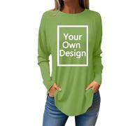 Flodxo Personalised Tshirts for Women Photo Test Custom T Shirt Design Your Own Customised T Shirts Long Sleeve Tunic Tops for Company Work School Letter Logo Uniform Green L