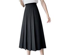 Flodxo Pleated Skirts for Women School Uniform Maxi Dress Anti-Burnout Solid High Waist Long Skirts Casual Elegant Flared Swing Summer Dresses Y2K Streerwear Going Out Party Grown Black L