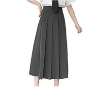Flodxo Pleated Skirts for Women School Uniform Maxi Dress Anti-Burnout Solid High Waist Long Skirts Casual Elegant Flared Swing Summer Dresses Y2K Streerwear Going Out Party Grown Grey L