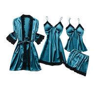 Flodxo Plus Size Pyjamas for Women Sexy Pajamas Sets Y2K Lace Sleeveless Cami Tops Pj Set Pyjamas Loungewear Solid Color Robe Dress Sleepwear Suit Casual Loose Nightdress Pajamas Set Blue S