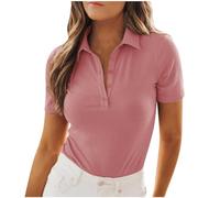 Flodxo Polo Shirts for Women UK Short Sleeve V Neck Tops Summer Collared Basic Tshirts Work Office Business Casual Ladies Blouses Classic Button-Down Gym Tennic Golf Tops Pink M