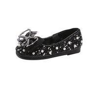 Flodxo Princess Shoes for Girls Glitter Party Shoes-Sequin Fancy Dress Up Loafer,Shiny Bow,Elegant,Casual,Wedding Birthday Dress Cosplay Shoe,Black,2-3Y