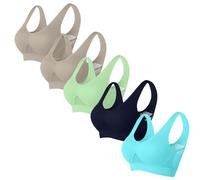 Flodxo Push Up Bras for Women 5 Pack Wireless Anti-Saggy Breasts Bra Summer Mesh Seamless Comfort Bras Pull On Firm Support Yoga Bra Multipack for Yoga Running Jogging Gym Exercise Sky Blue L