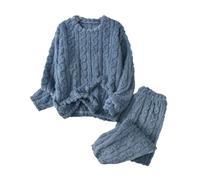 Flodxo Pyjamas for Women Fuzzy Fleece Pyjamas Set Winter Warm Loungewear Pajamas Crew Neck Long Sleeve Tops and Harem Full Length Pants Pjs Sets Soft Comfy Nightwear Sleepwear Pj Navy One Size