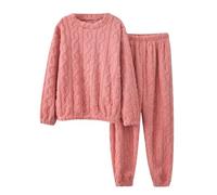 Flodxo Pyjamas for Women Long Sleeve Fleece Pajamas Sets Winter Warm Lounge Wear Sets Thermal Tops Jumper and Pajama Bottoms Fleece Fluffy 2 Piece Outfits Nightwear Sleepwear Pjs Set Pink