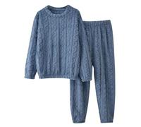 Flodxo Pyjamas for Women Long Sleeve Fleece Pajamas Sets Winter Warm Lounge Wear Sets Thermal Tops Jumper and Pajama Bottoms Fleece Fluffy 2 Piece Outfits Nightwear Sleepwear Pjs Set Blue