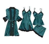 Flodxo Pyjamas for Women Uk 4 Piece Bodysuit Pj Set Sexy Lace Babydoll Slim Lingerie Sets Rhinestone Nightgown Adjustable Mini Skirt Sleepwear Nightwear Pjs Comfy Lightweight Pajamas Green S