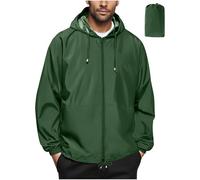 Flodxo Rain Jacket Men Packable Waterproof Lightweight Jacket Windbreaker Quick Dry Raincoat Plus Size Zip Up Coat Packaway Breathable Windproof Shell Jacket Camping Running Hiking Green L