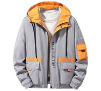 Flodxo Rain Jacket Men Waterproof Lightweight Raincoat Plus Size Outdoor Shell Jacket Windbreaker Hiking Walking Running Rain Coat with Hood Long Sleeve Zip Up Coat Breathable Raincoat Grey 5XL