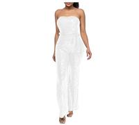 Flodxo Sequin Jumpsuit Women Sexy Sparkly Jumpsuit Wedding Guest Elegant All in One Outfits Off-The-Shoulder Petite Jumpsuits Straight One Piece Playsuits Club Night Party Disco White XL