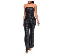 Flodxo Sequin Jumpsuit Women Sexy Sparkly Jumpsuit Wedding Guest Elegant All in One Outfits Off-The-Shoulder Petite Jumpsuits Straight One Piece Playsuits Club Night Party Disco Black S