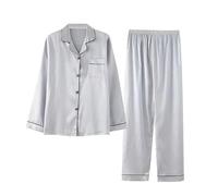 Flodxo Silk Pyjamas for Women Plus Size Soft Satin Long Sleeve Shirts Blouser & Long Pant Pyjamas Set Button Down Pj Sets Loungewear Classic Pjs for All Seasons Sleepwear Nightwear Grey 5XL